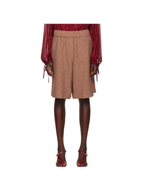 Brown Jacquard Shorts