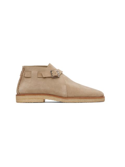 Beige Buckle Slip On Desert Boots