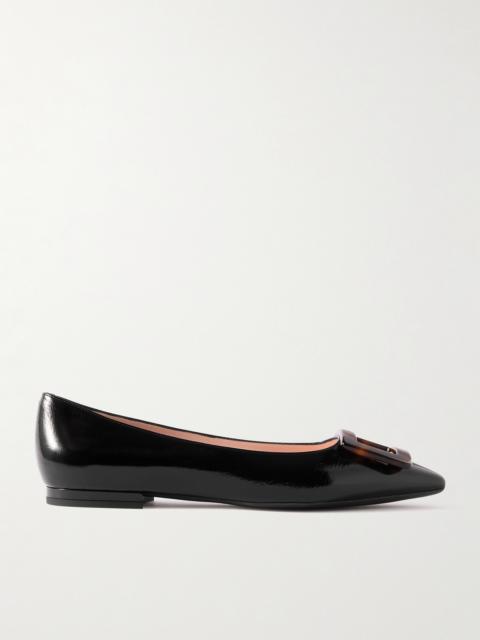Gommettine Buckled Glossed Crinkled-leather Ballet Flats
