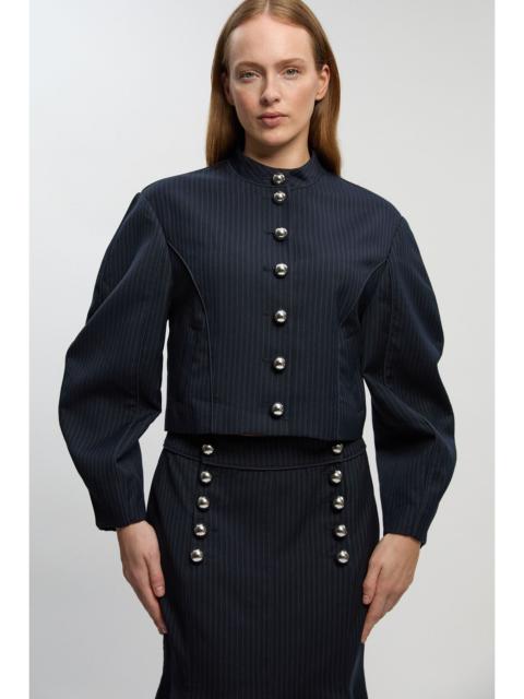 Tailored Pinstripe High Neck Jacket