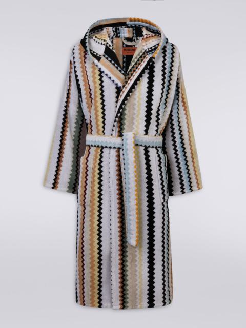 Long Curt chevron cotton terry hooded bathrobe