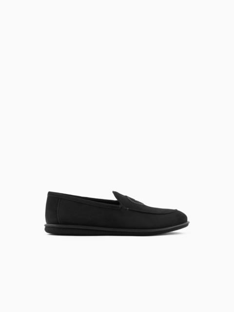 Suede loafers with embroidered logo