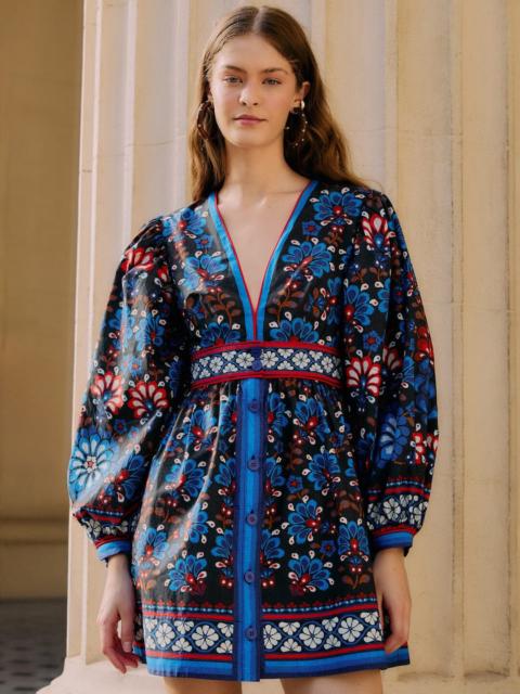 Black Latina Scarf Puff Sleeve Organic Cotton Mini Dress