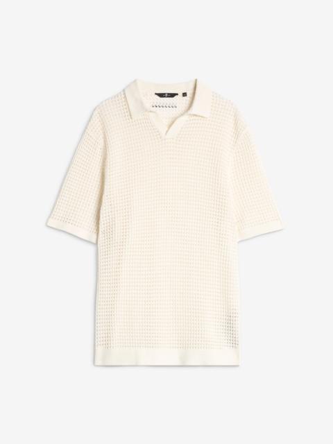 Short Sleeve Crochet Polo in White