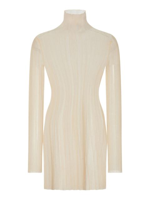 Plissé Nylon Mesh Turtleneck Top off-white