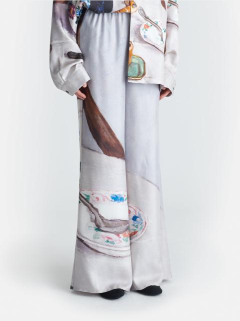 Printed Flared Silk Twill Pants