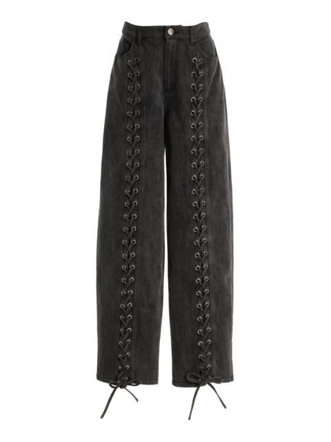Denim Lace Leg Pants black