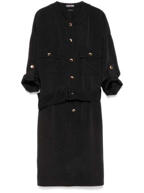 textured belted mini shirt dress