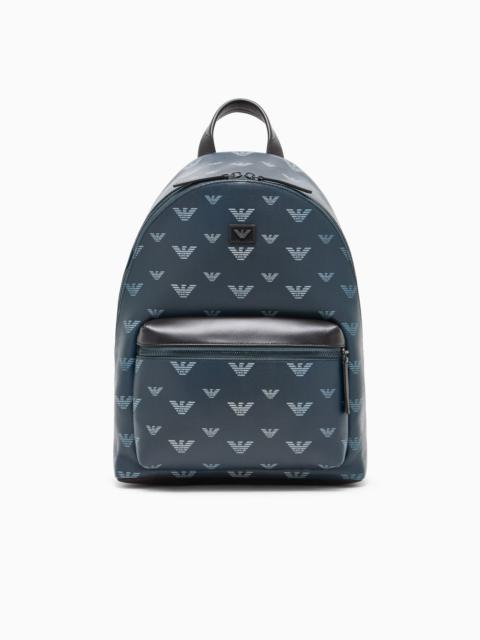BACKPACK IN COATED CANVAS WITH ALL-OVER EAGLE