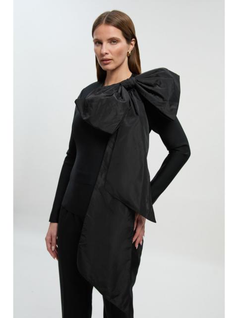 Figure Form Bandage Taffeta Bow Knit Top