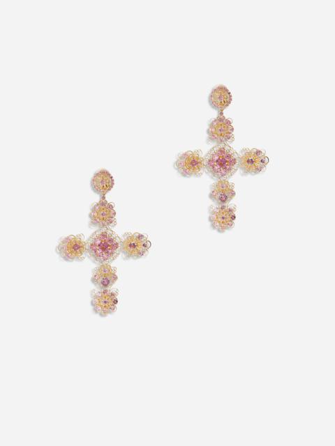 Pizzo earrings in yellow 18kt gold with pink tourmalines