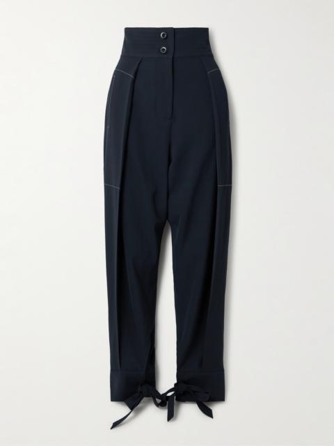 Arch Topstitched Paneled Pleated Wool-twill Tapered Pants