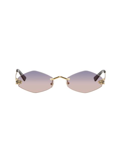 Gold 'Panthère de Cartier' Geometric Rimless Sunglasses
