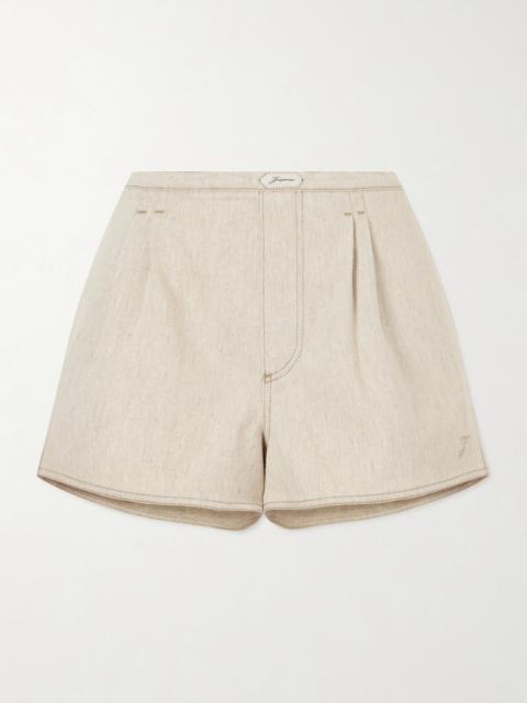 De-nîmes Amelo Pleated Cotton And Hemp-blend Shorts