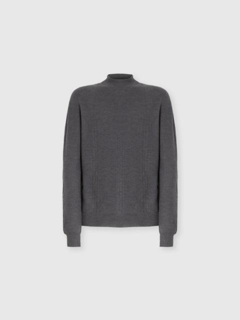 High-Neck Sweater with Tone-on-Tone Chevron Pattern