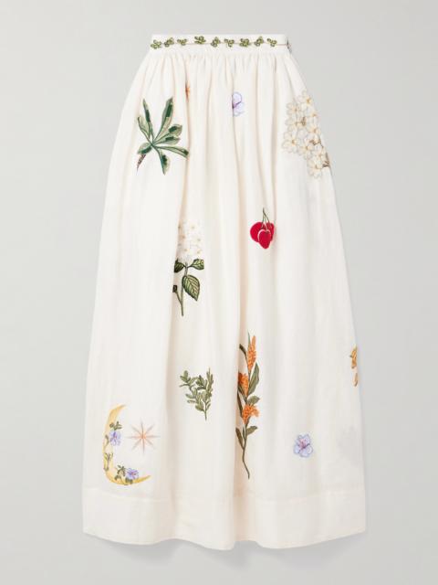Tangelo Appliquéd Embroidered Linen Maxi Skirt