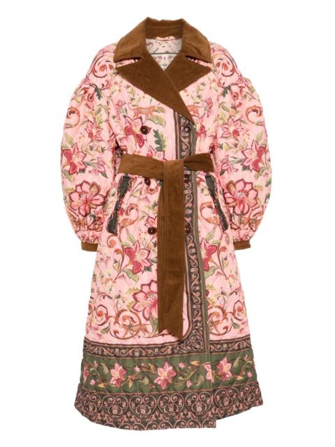 floral quilted belted double-breasted coat