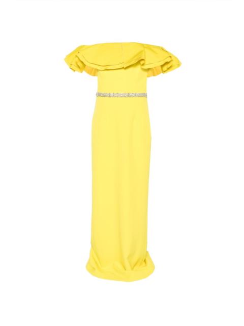 ruffled belted maxi dress