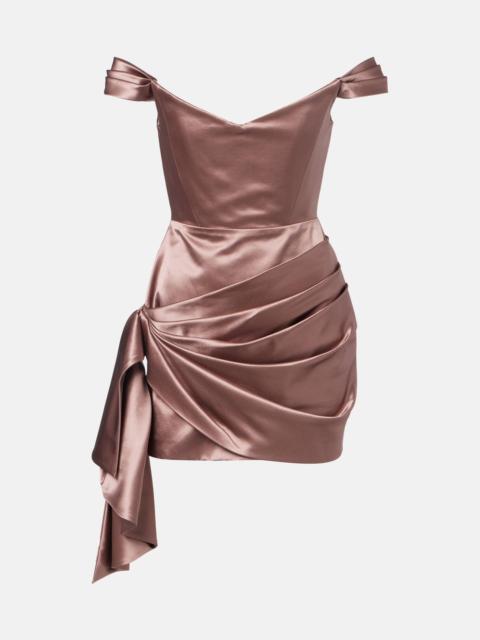 Off-shoulder cotton and silk satin minidress