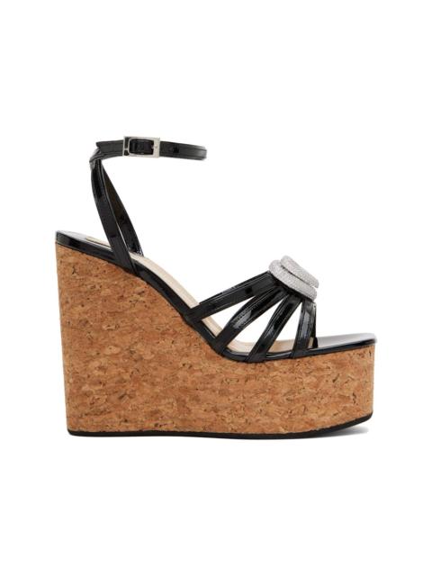Black Double Heart Wedge Heeled Sandals