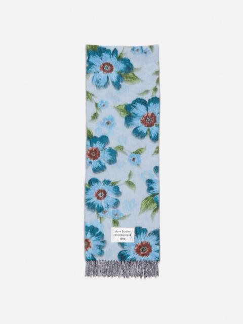 Fringed wool scarf - Blue