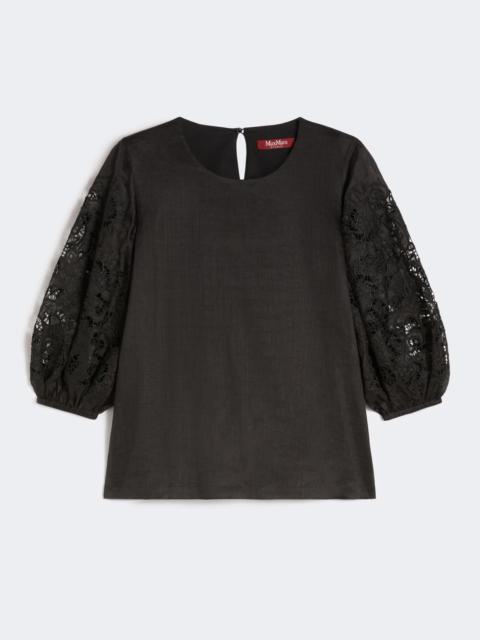 Ramie gauze and broderie anglaise T-shirt - BLACK