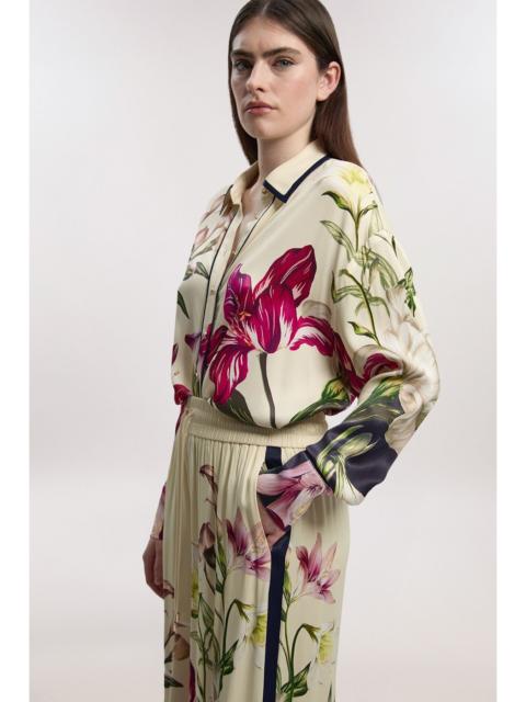 Viscose Satin Floral Print Oversized Woven Shirt
