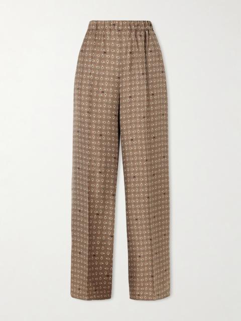 Printed Silk-twill Wide-leg Pants