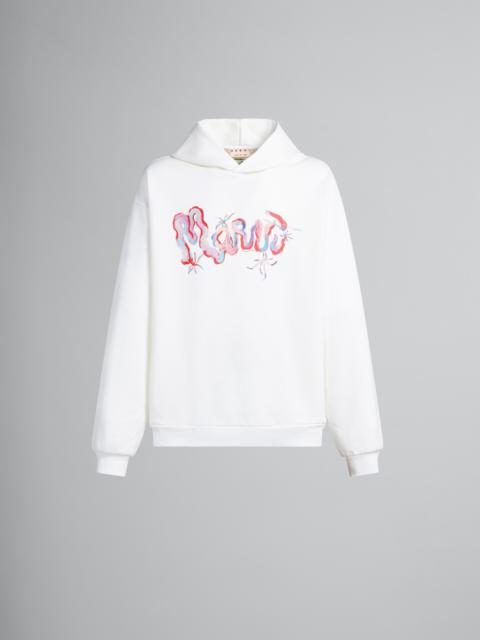 WHITE COTTON HOODIE WITH MARNI PRINT