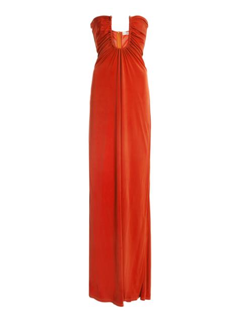 Arced Palm Strapless Dress orange