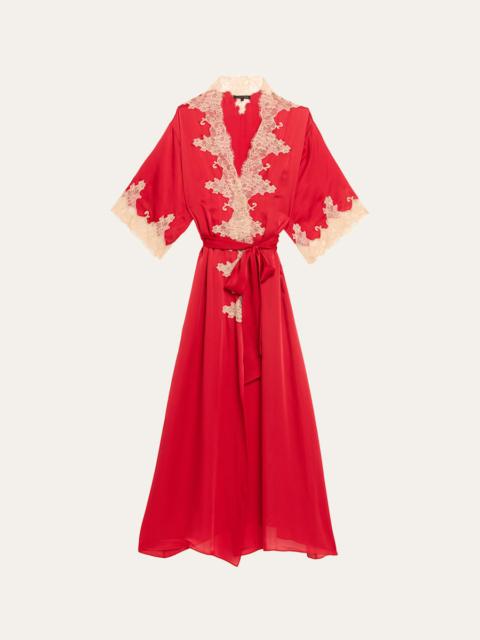 Orchid Lace-Trim Silk Chiffon Robe