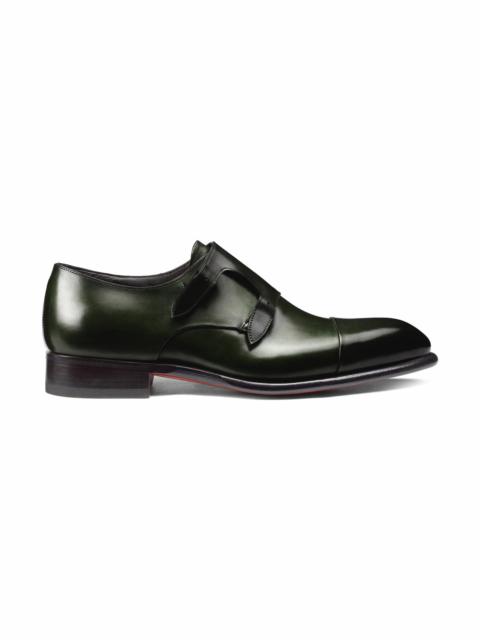Men's green leather double-buckle shoe