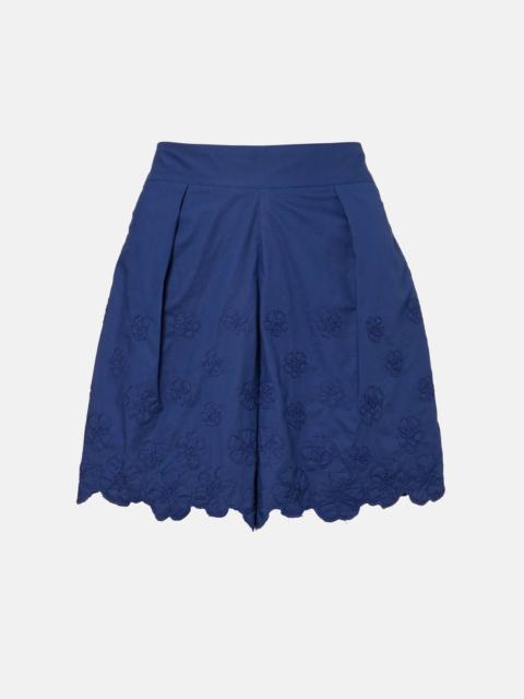 Embroidered floral cotton poplin shorts
