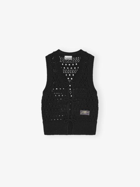 BLACK CROCHET TIE STRING VEST