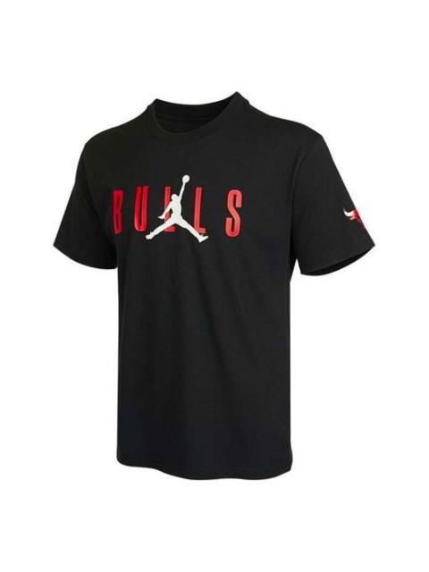 Air Jordan NBA Chicago Bulls Alphabet Printing Basketball Sports Round Neck Short Sleeve Black DA650