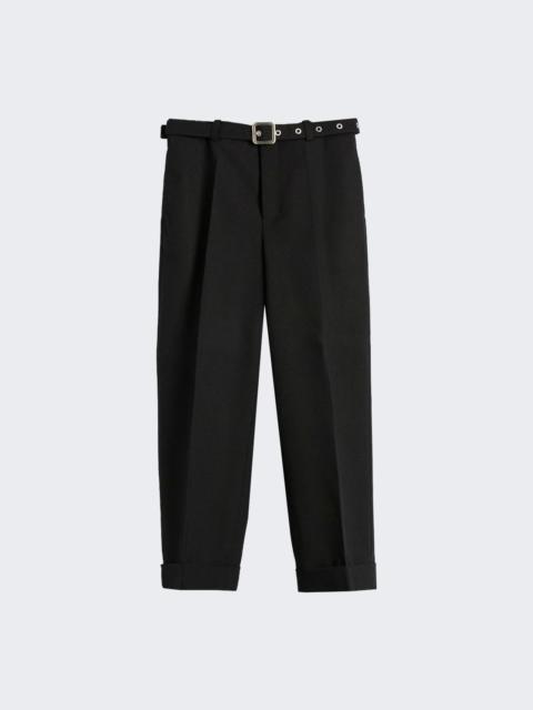 Wool Canvas Belted Trousers Black