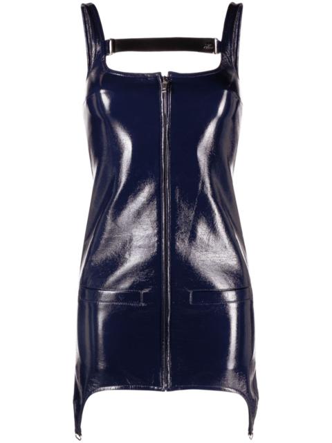 strap-embellished high-shine minidress