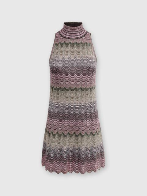 Sleeveless mini-dress with lamé Greek motif