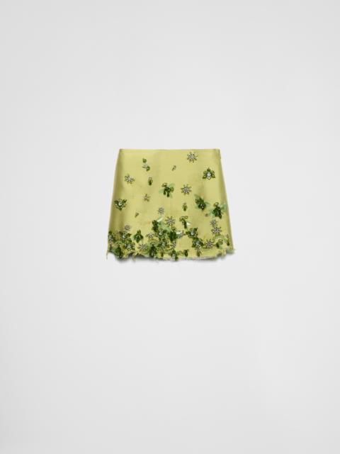 Embroidered silk and wool miniskirt