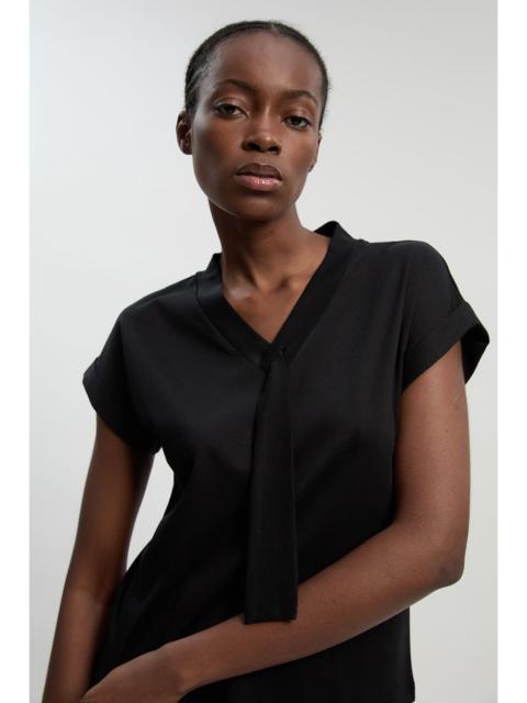 Jersey V Neck Tie Detail T - Shirt