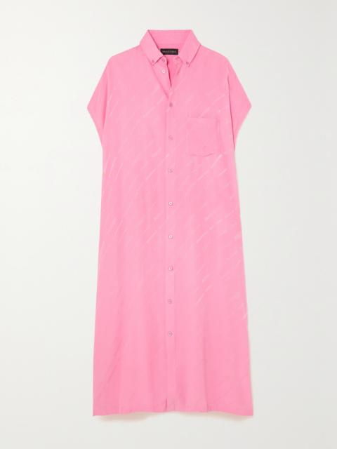 Silk Crepe De Chine-jacquard Maxi Shirt Dress