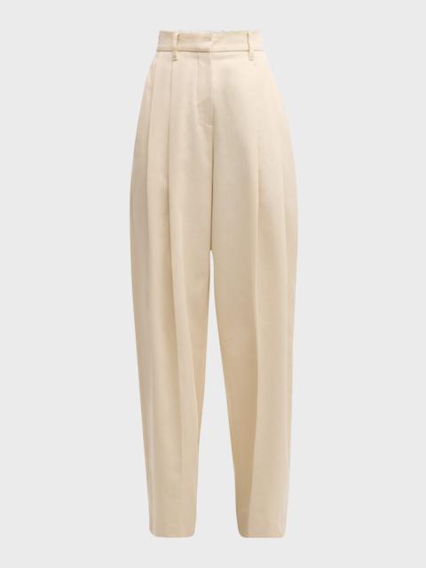 High-Rise Pleated Cotton-Twill Straight-Leg Trousers