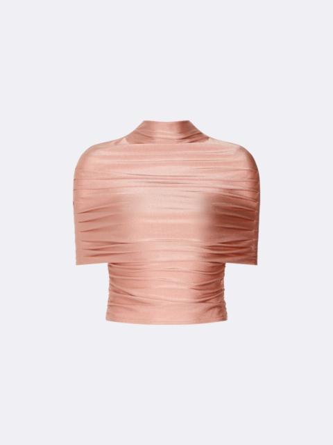 Shine Jersey Mock Neck Ruched Top