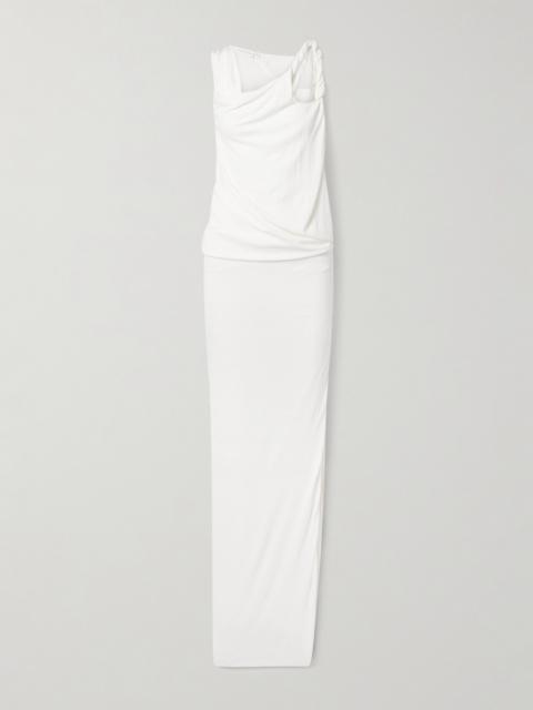 Ravelled Asymmetric Cutout Draped Jersey Maxi Dress