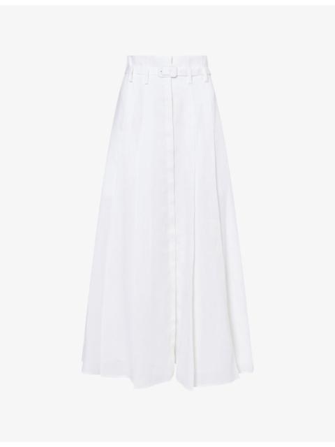 Dugald Belted Linen Midi Skirt