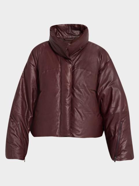 Leather Raglan Puffer Jacket