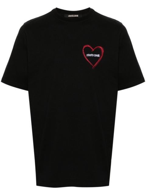 heart-embroidered cotton T-shirt