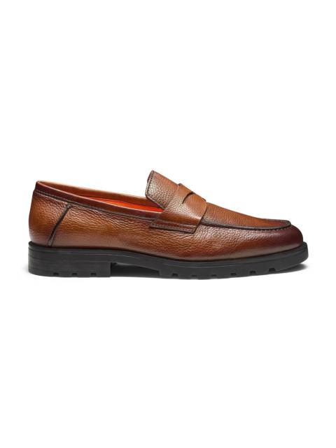 Men's brown tumbled leather penny loafer