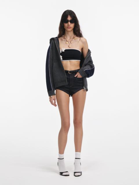 Grey Ribbed Knit Hoodie