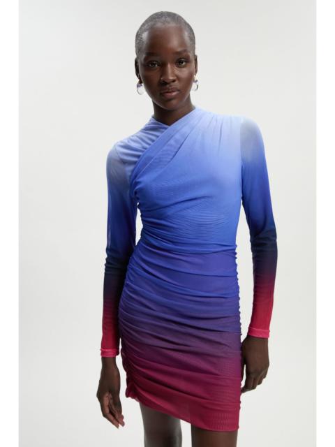 Ombre Printed Mesh Ruched Mini Dress